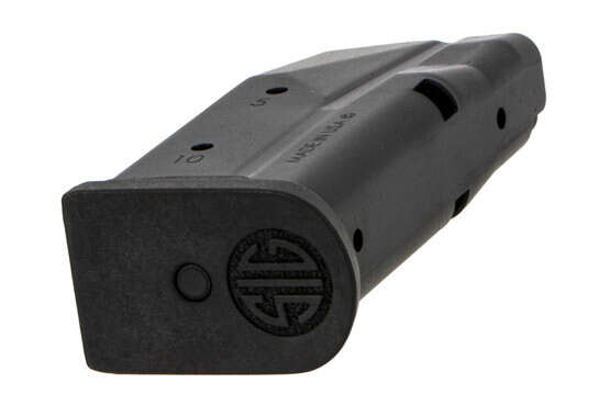 SIG Sauer P365 magazine holds 10-rounds of 9mm Auto ammo with witness holes and easy disassembly.